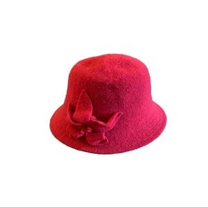 Red felt bucket hat with flower